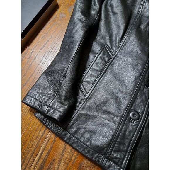 Vintage Small Maxima Wilson Black Leather Button Front Coat Jacket Long Sleeve - Picture 4 of 9